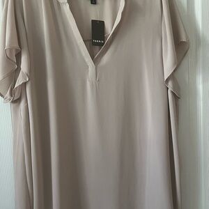 Torrid Women's Blouse in taupe crepe.
